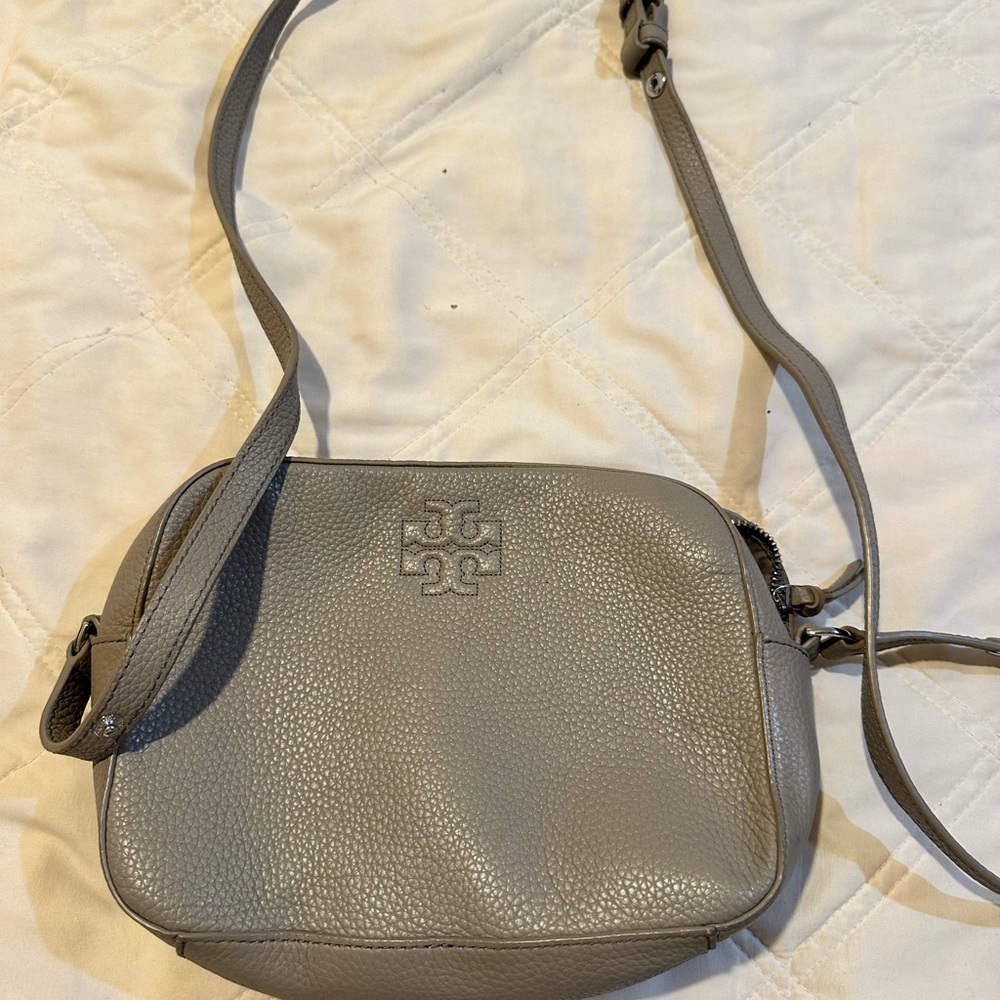 Tory Burch Gray Pebbled Leather Crossbody Bag